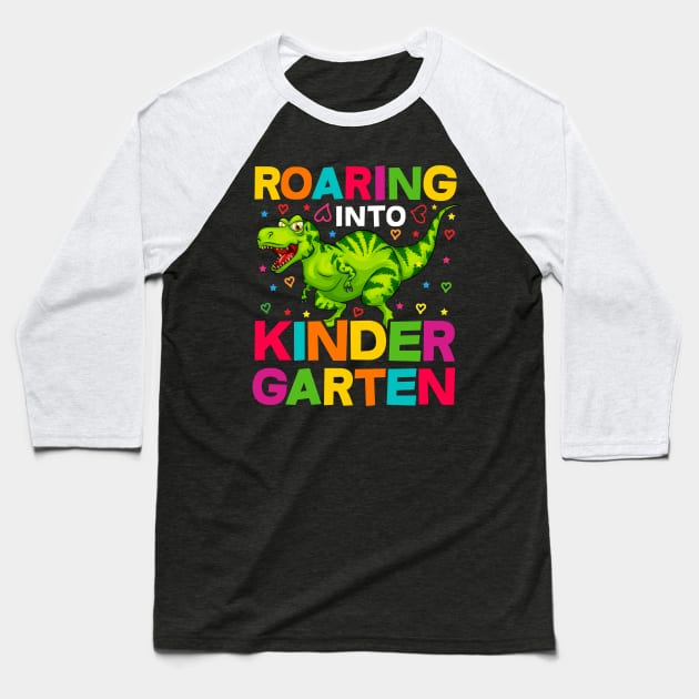 Roaring Into Kindergarten With T-Rex and Hearts Baseball T-Shirt by Harlems Gee
